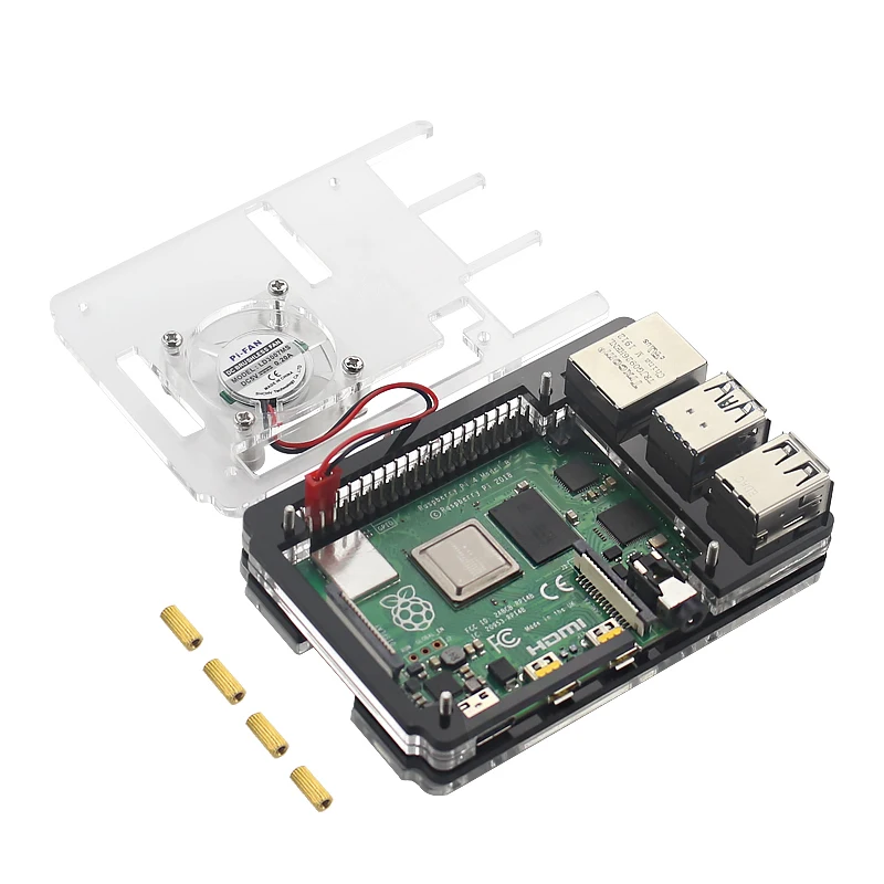 6 слоев Raspberry Pi 4 акриловый чехол прозрачный корпус с светодиодный вентилятор