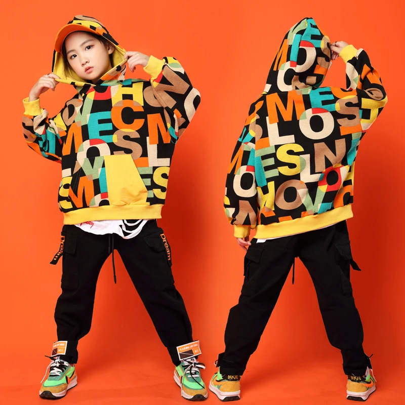

Kids rint Hoodie Sweatshirt Tops Running Casual Hip Hop Pants dancing Clothing for Girls Boys Jazz Dance Costume Clothes Outfit