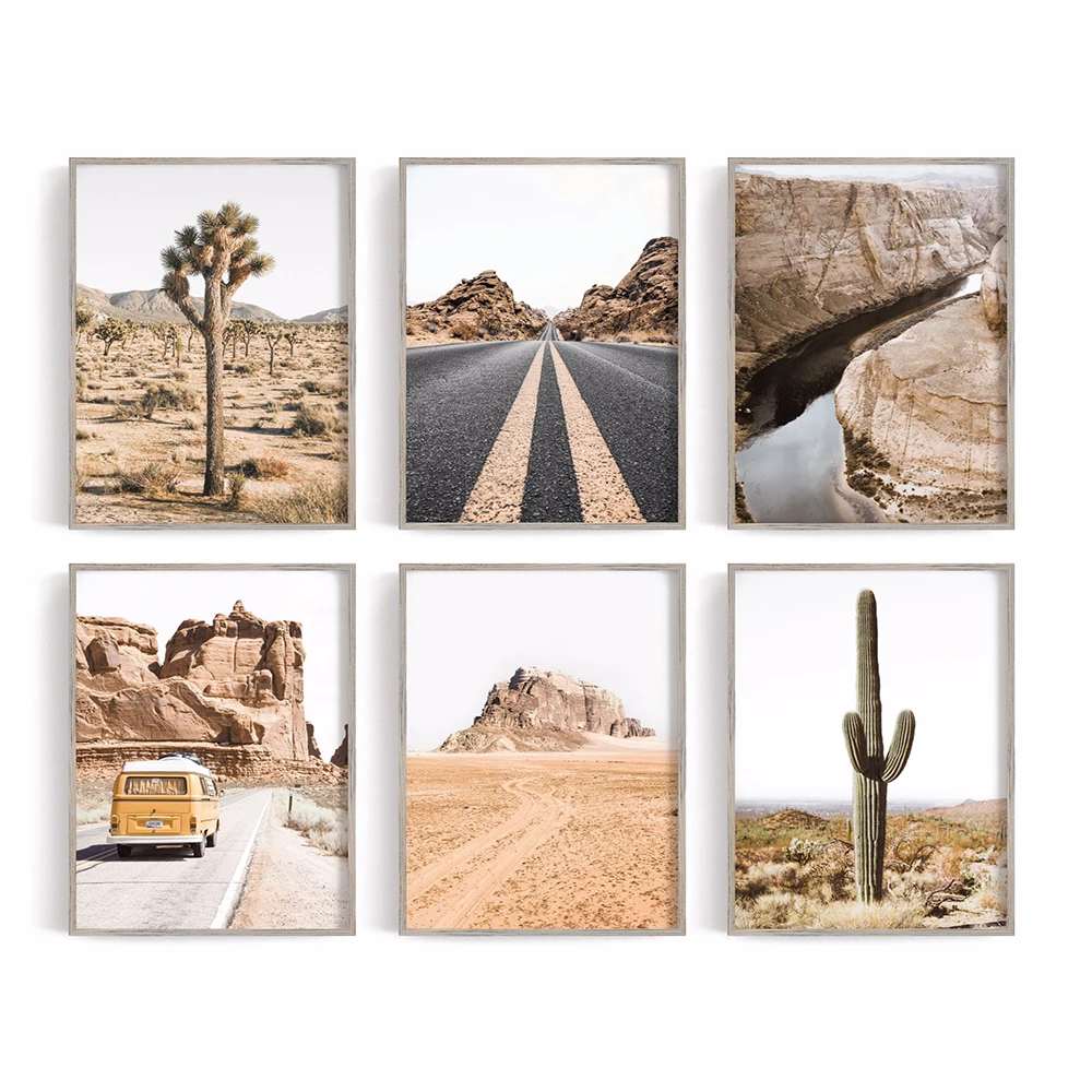 Картина на холсте в богемском стиле Постер бохо с изображением пустыни кактуса