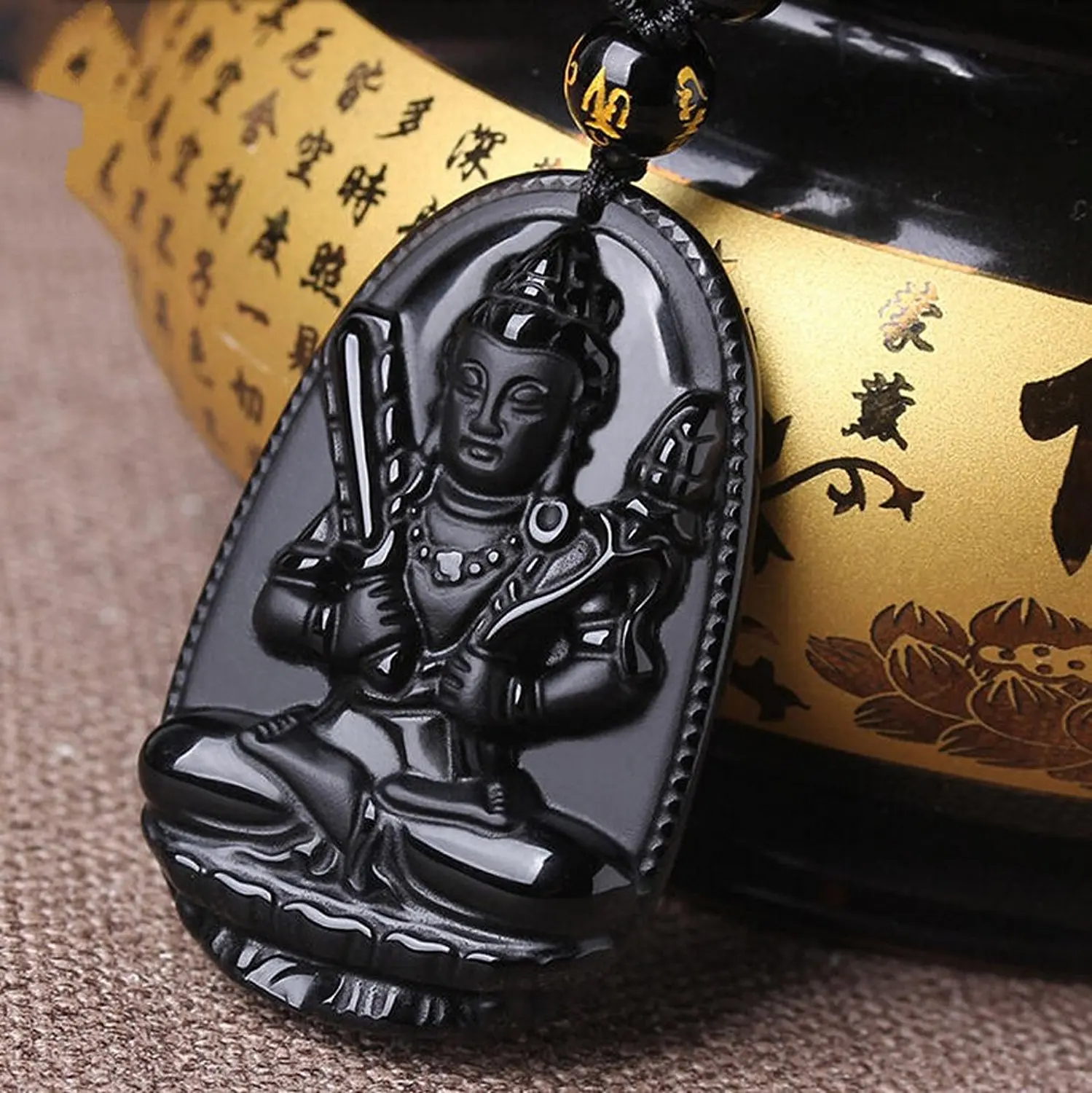 LETSFUN Изящные Ювелирные изделия натуральный обсидиан авалокитествара Будда