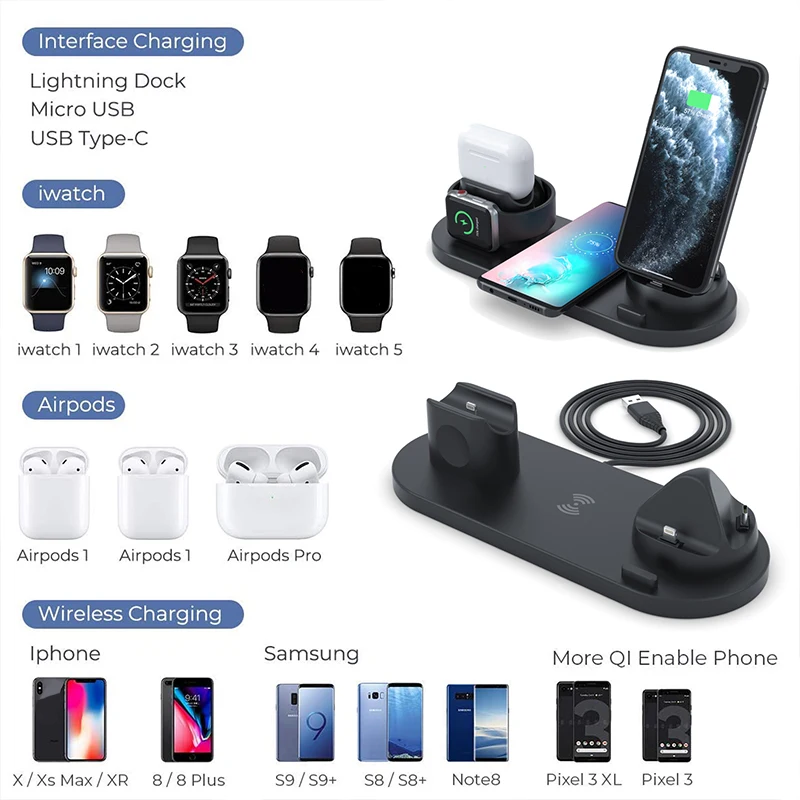 

10w wireless charging for iphone apple watch charger dock phone holder 3 in 1 wireless chargers for samsung xiaomi huawei