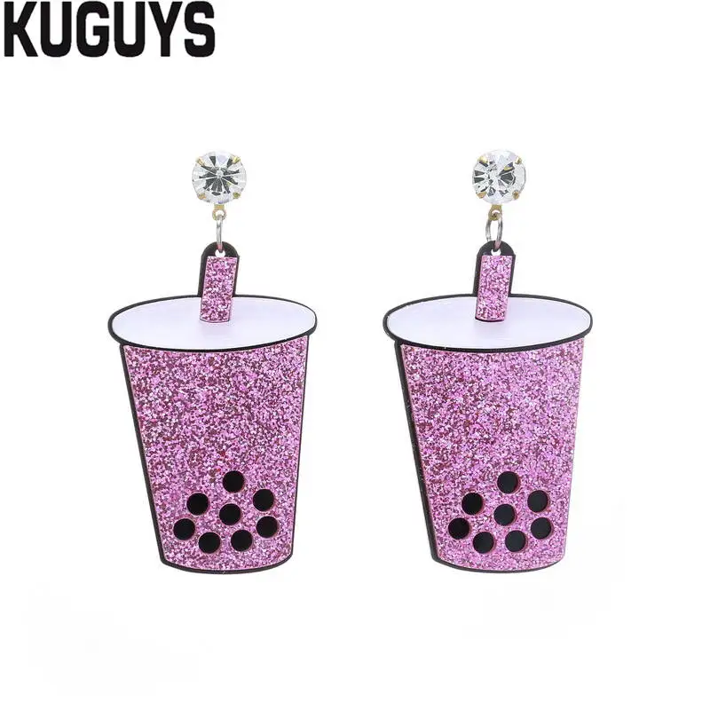 EARRING KUGUYS милые летние сережки-палочки для мороженого для женщин, блестящие акриловые длинные серьги-капли, модные ювелирные изделия, трендовые аксессуары - Окраска металла: EARRING