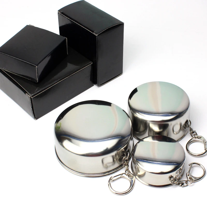 

Outdoor 60ml/150ml/250ml stainless steel camping folding cup portable travel detachable folding cup with keychain 8