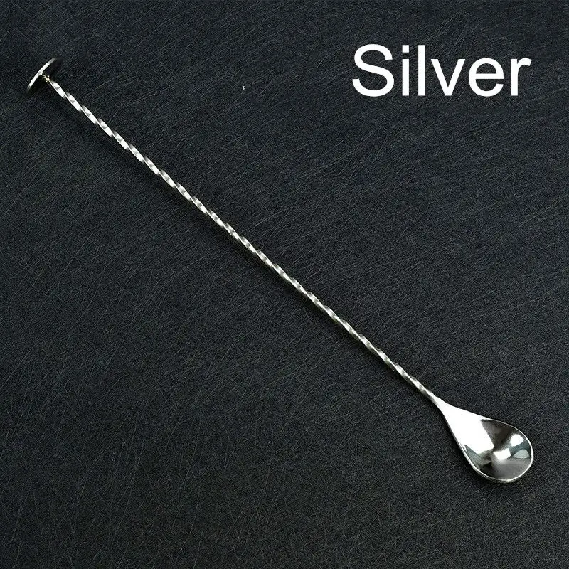 Silver 280 мм нержавеющая сталь Коктейльная ложка для смешивания спиральный узор длинная ручка барная ложка для перемешивания коктейлей для шейкера барный инструмент инструменты бармена - Цвет: Silver