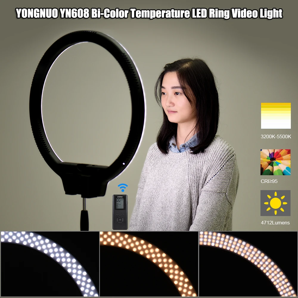 Светодиодный кольцевой светильник YongNuo YN608 3200K ~ 5500K беспроводной дистанционный