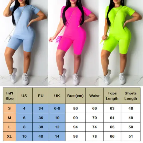 

2pcs Summer Women Sports Suit Short sleeve Top And Biker Shorts Sets Workout Tracksuit Fashion Casual Solid 2 Piece Set 2021