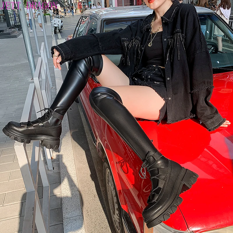 

Сапоги-ботфорты женские зимние из лакированной кожи на высоком каблуке