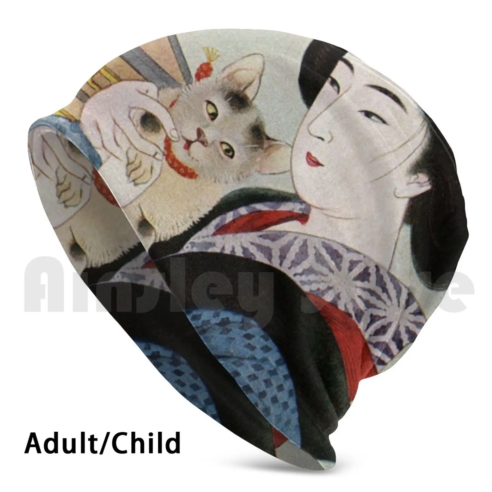 

A Geisha And Her Cat Beanie Hedging Cap DIY Print Cushion Japan Japanese Geisha Cat Cats Kimono Woman Fan Vintage Travel