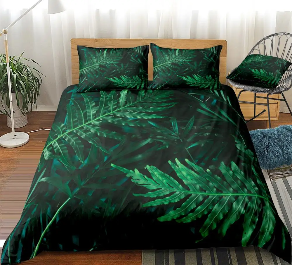 Комплект постельного белья с листьями зеленый пододеяльник пальмы для мальчиков