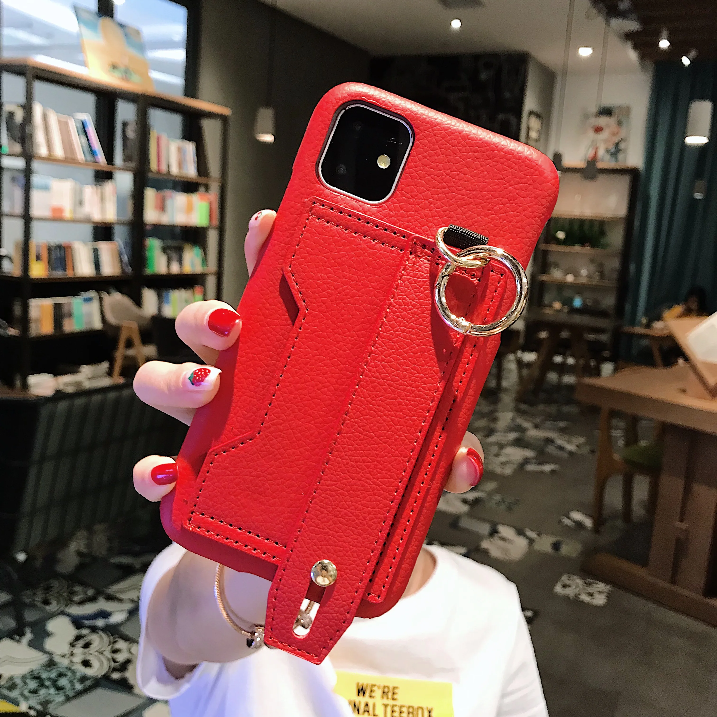 Кожаный чехол с отделением для карт iPhone 12 11 Pro Max X XS XR роскошный ремешком на