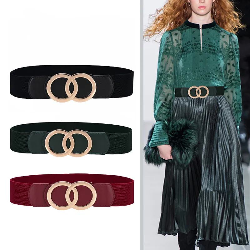 Пояс из натуральной кожи модный пояс с широкой эластичной талией Золотые круглые