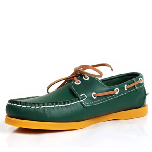 Green Yellow Sole Высокое качество; 46; замшевая дышащая обувь на шнуровке; большие размеры; Весенняя повседневная мужская обувь из натуральной кожи коричневого цвета; обувь для вождения в британском стиле; настоящие водонепроницаемые Мокасины - Цвет: Green Yellow Sole
