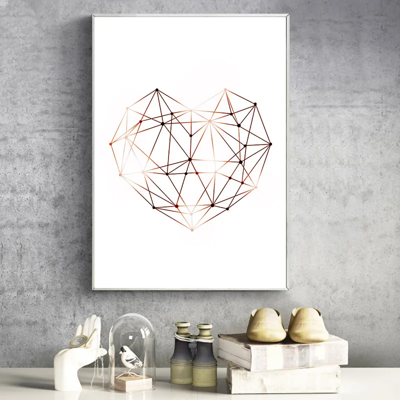 Северное розовое золото плакат с ананасом геометрическое сердце алмаз роскошный