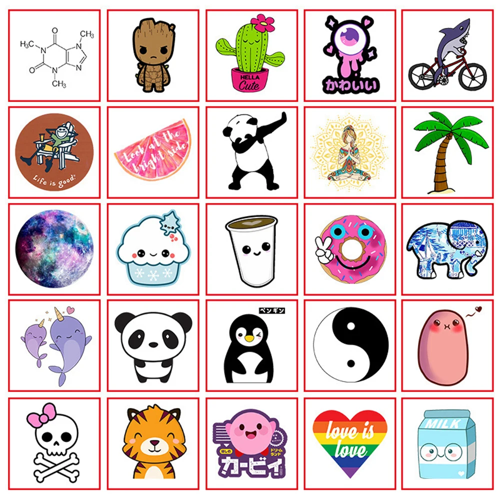 

100pcs/Pack PVC Simple Cute Cartoon Popular Sticker Computer Decal For Laptop Luggage Guaitar Skateboard Toy Waterproof Stickers