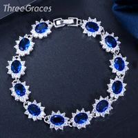 threegraces elegant silver color blue cubic zirconia crystal big flower charming bracelets women wedding party jewelry br054