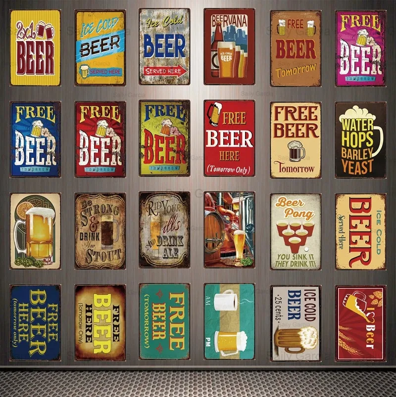 

Fashionable and Colorful Ice Cold Beer Served Here Metal Letter Retro Sign Tin Poster Home Decor Bar Wall Art Painting