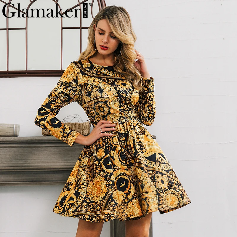 Женское платье с принтом пейсли винтажное длинным рукавом для вечеринок Клубное