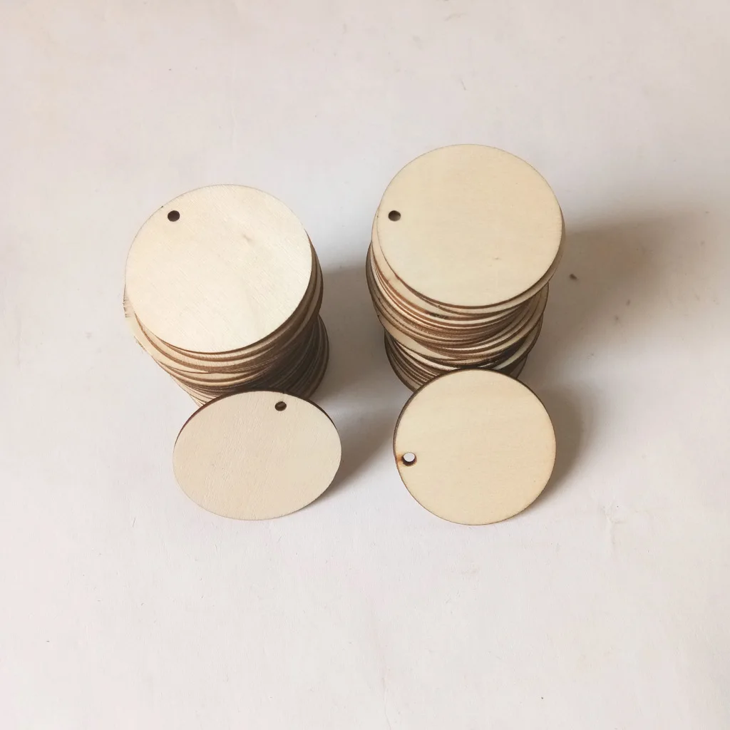 20pcs Unfinished Wood Circles Round Wooded Cutouts Slices Wooden Discs with Holes for Christmas Home Decoration DIY Crafts |