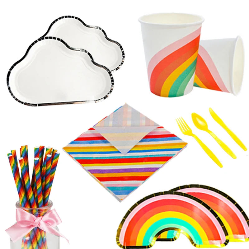 Радужные облака столовая посуда для вечевечерние бумажная наклейка баннер