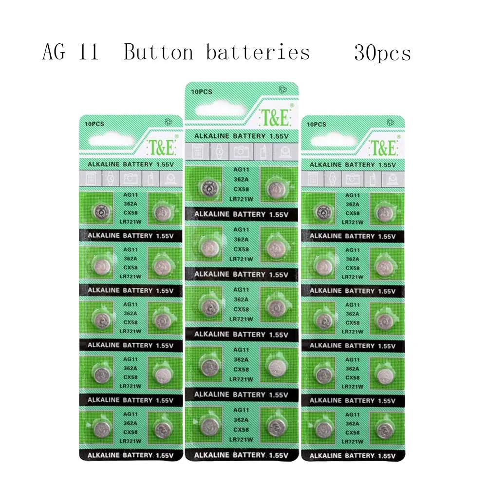 

30pcs/pack 20mAh AG11 LR721 362 Button Batteries For Watch Toys Remote SR721 162 Cell Coin Alkaline Battery 1.55V