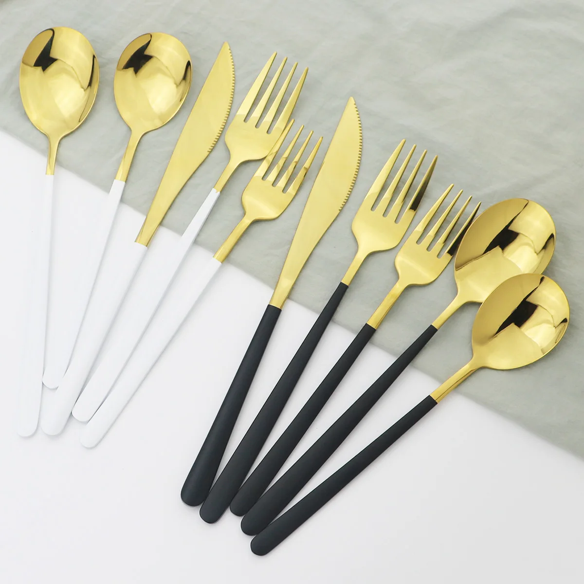 5Pcs/Set Knife Fork Spoon Dinnerware Set 18/10 Stainless Steel Cutlery Blue Gold Silverware Kitchen Dinner Tableware | Дом и сад