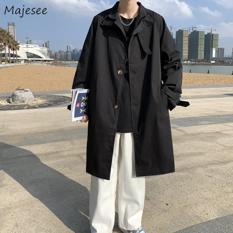 

Men S-3XL Trench Solid Fashion All-match Japan Style Casual Turn-down Collar Windbreaker Ulzzang Artsy Teenager High Street Cool