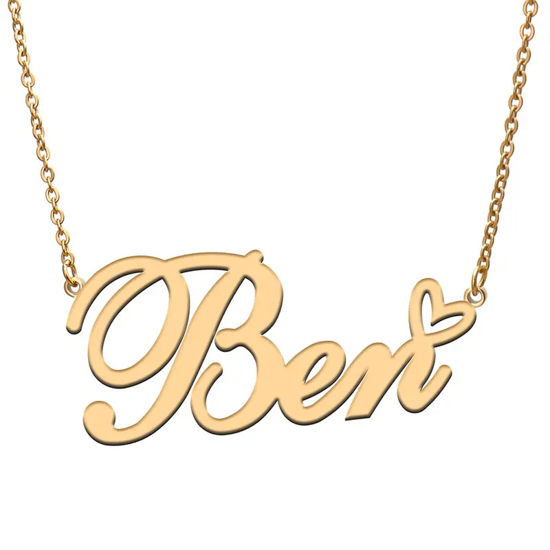 

Love Heart Ben Name Necklace for Women Stainless Steel Gold & Silver Nameplate Pendant Femme Mother Child Girls Gift