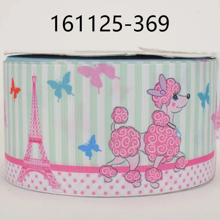 

NEW 3' 75mm 50 yards cute cartoon Poodle and tower printed grosgrain ribbon free shipping