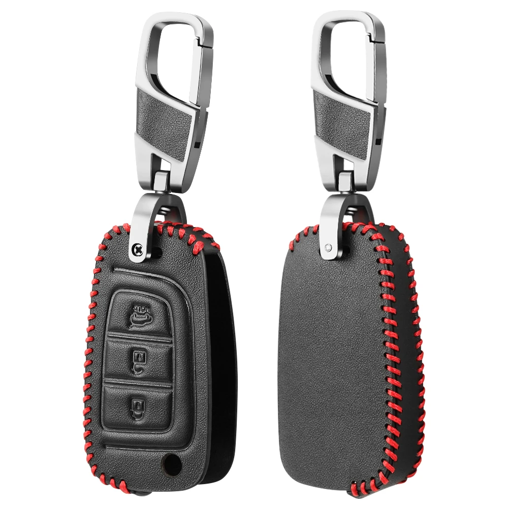 Кожаный чехол-книжка для автомобильного ключа Hyundai Elantra Solaris Tucson i30 i35 i40 KONA Genesis Santa