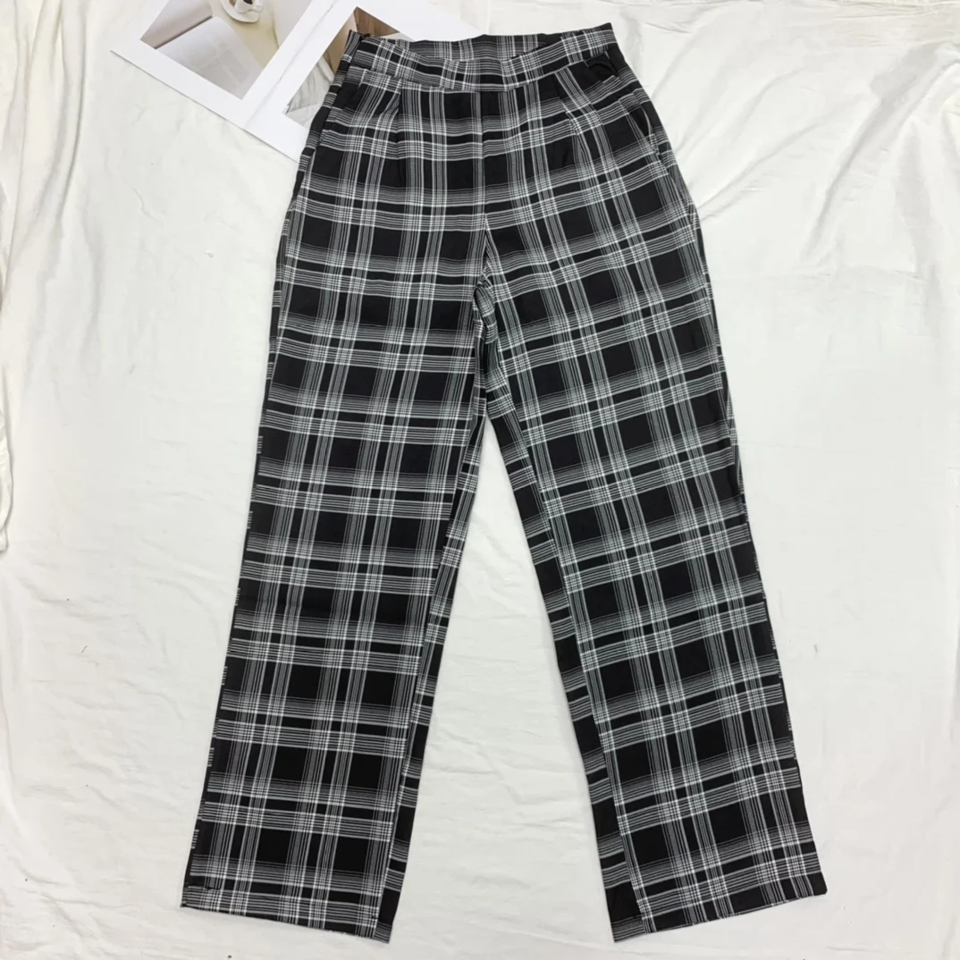 

Fashion 2021 New Ladies Loose Plaid Wide Leg Casual Pants 0315