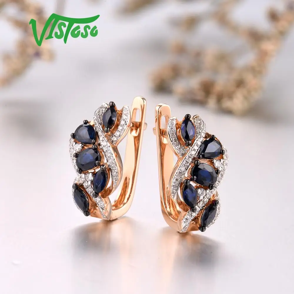 Женские Золотые сережки с сапфирами VISTOSO розовое золото 14 к 585 пробы со