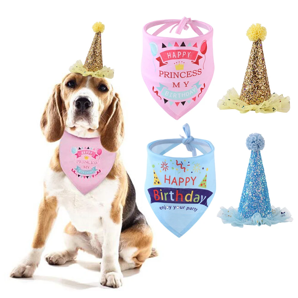 Behogar собака шарф для дня рождения Бандана с милой шляпа блестками собак щенка