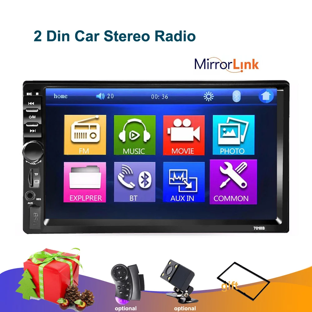Автомагнитола 2 Din, 7 дюймов, сенсорный экран, радио, Bluetooth, MP5, FM/TF/USB, камера заднего вида