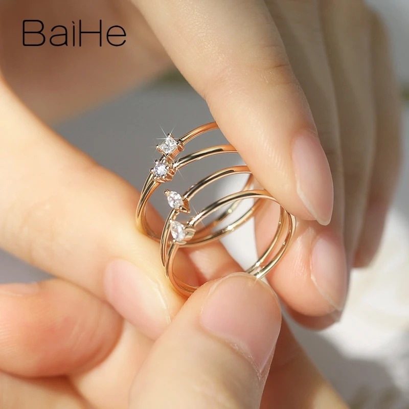 BAIHE однотонное 14K желтое золото 0.05CT H/SI круглые натуральные бриллианты свадебные