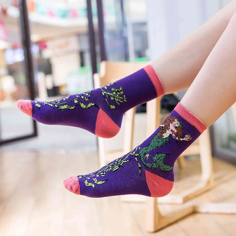 

NEW Kawaii Harajuku Black White Stars Moon Women Cute Cotton Socks Cartoon Animal Winter Cake Woman Japanese Socks EUR 36-44