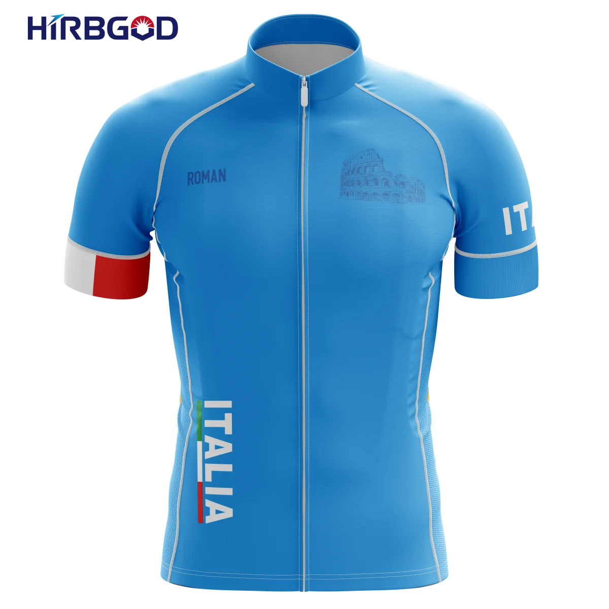 

HIRBGOD Blue Round Neck Pockets Cycling Wear for Italia Roman Ancient Architecture Logo Sports Jersey Breathable Shirt,TYZ676-01