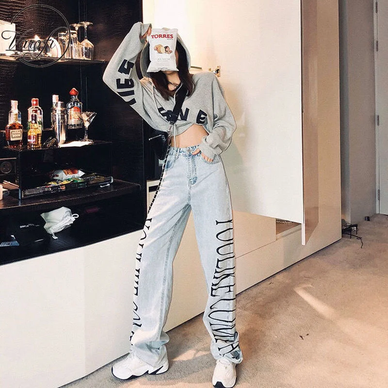 Женские джинсы Varofi с широкими штанинами женские свободные прямые брюки высокой