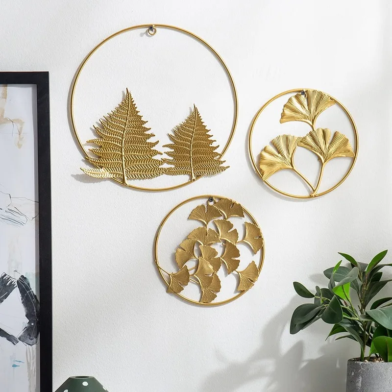 

Nordic Style Leaf Shape Hanging Wall Decor Creative Ginkgo Iron Home Decor Hotel Living Room Sofa Background Wall Hanging Decor