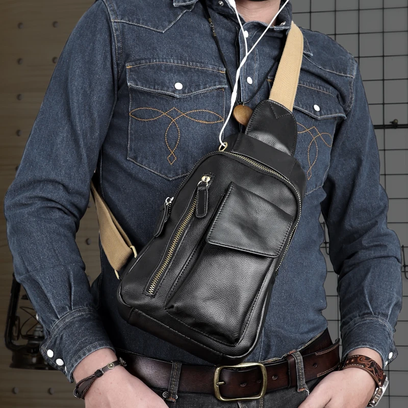2021 Style Men's Chest Bag Genuine Leather Crossbody Shoulder Bags For Male Multi-functional Travel Phone Design Bags