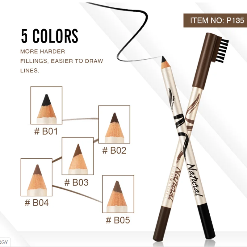 Двухголовый карандаш для бровей с кисточкой натуральный стойкий водостойкий
