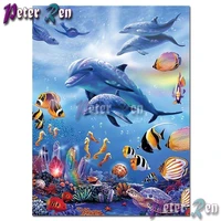 5d animal underwater world dolphins diamond embroidery diy square or round mosaic cross stitch rhinestone art home decoration