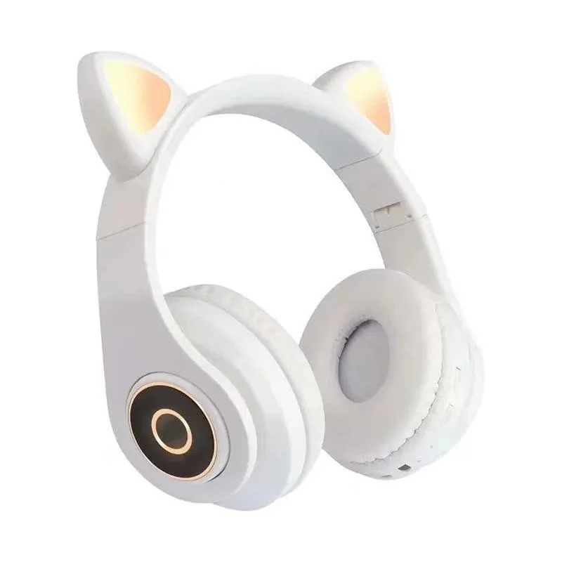 Enlarge FOR New cat ear headset head-mounted cute cat ear bluetooth luminous headset for girls to send card wireless folding