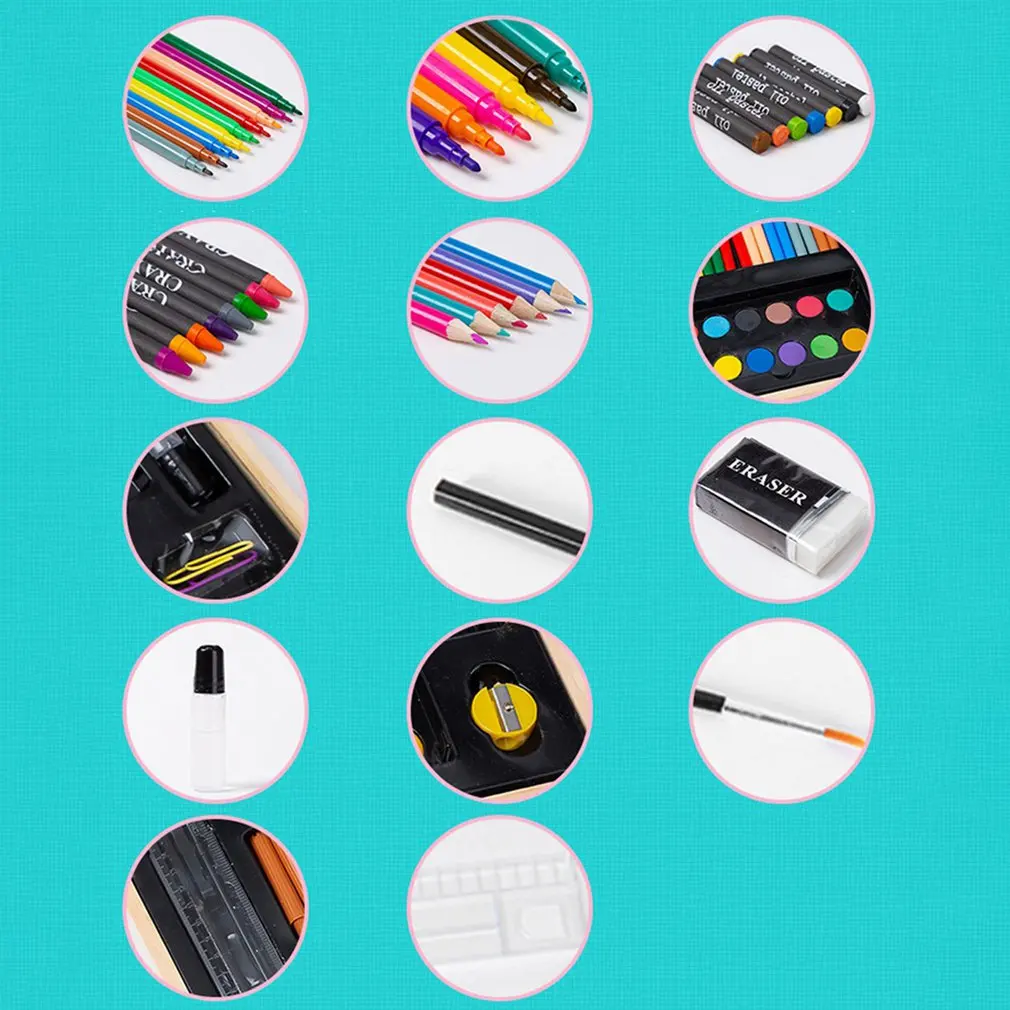 

180 шт./компл. деревянная коробка для рисования, Детская коробка для рисования, кисть для акварели, цветной карандаш, маркер, карандаш