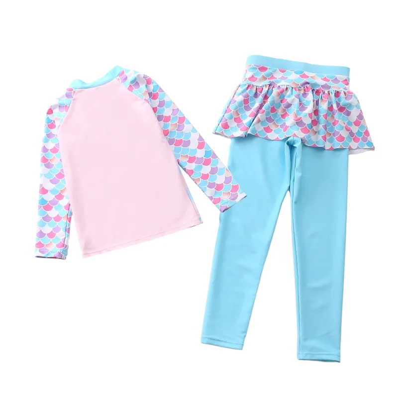 Одежда для купания девочек из двух предметов с принтом единорога русалки длинным