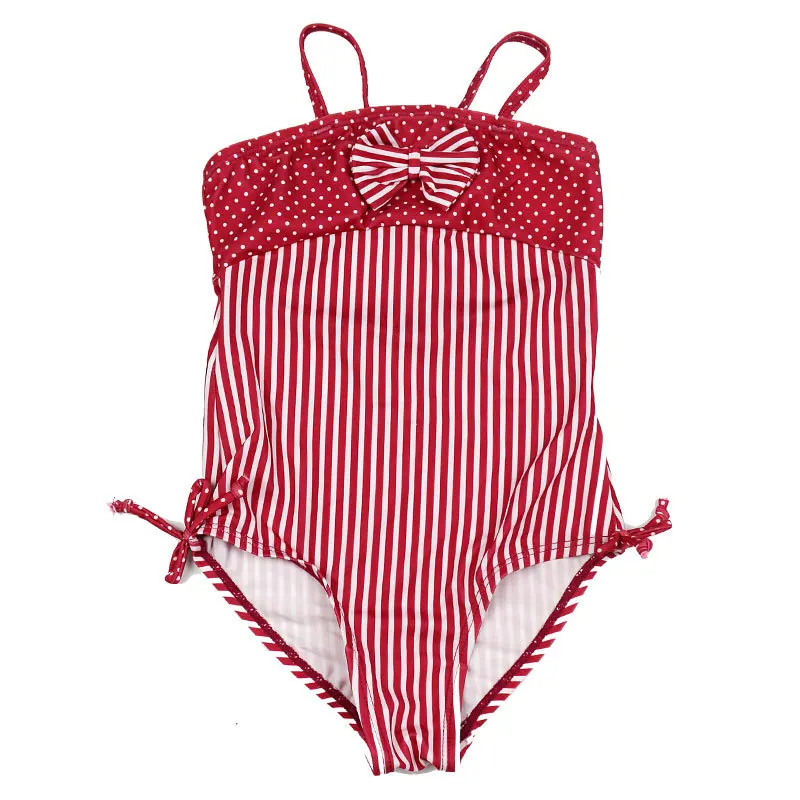 Купальник для маленьких девочек с треугольным рисунком в красный горошек