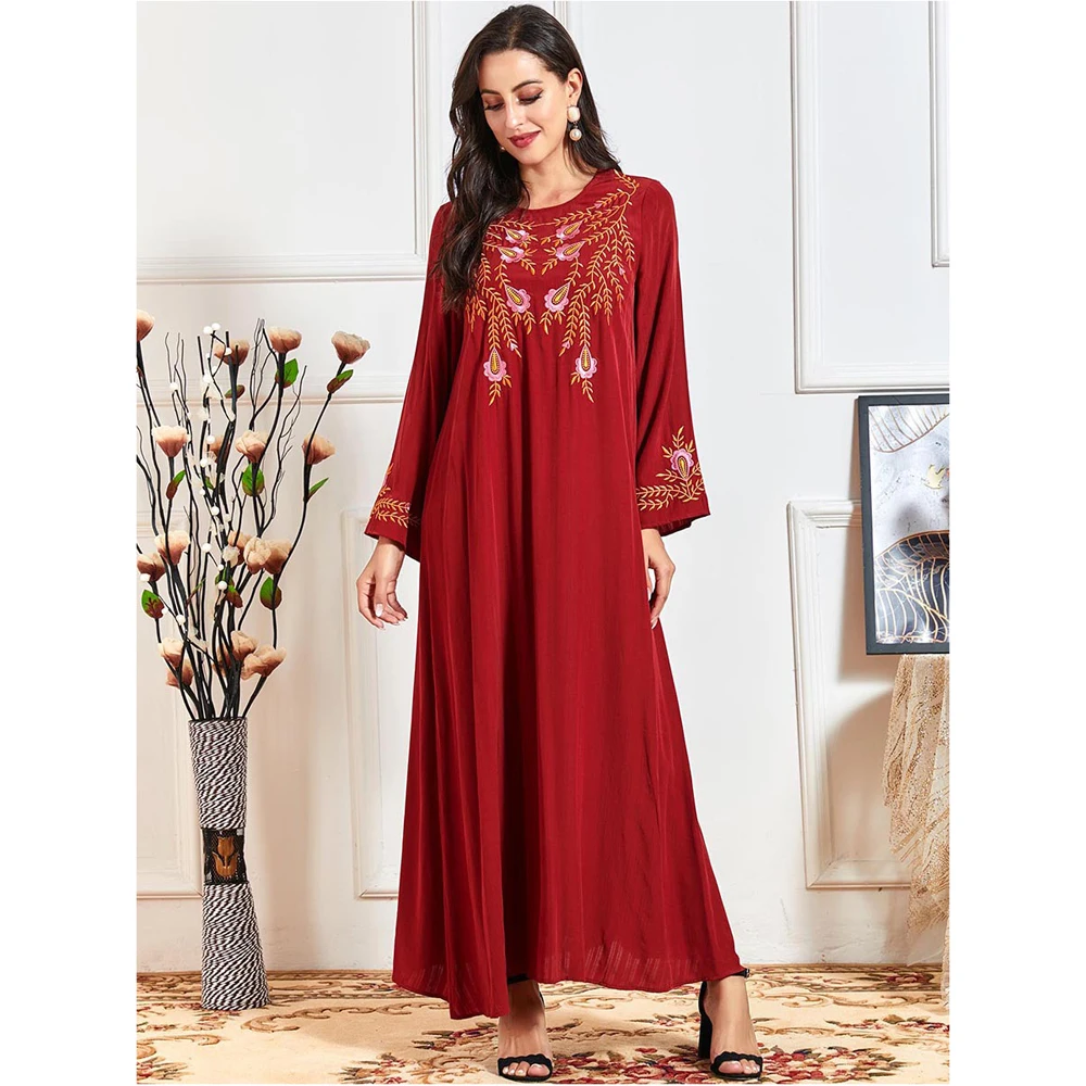 

Dubai Plus Size Abaya Embroidery Long Dress Arab Jilbab Ethnic Women Muslim Kaftan Maxi Robe Middle Turkish Moroccan Gown Autumn