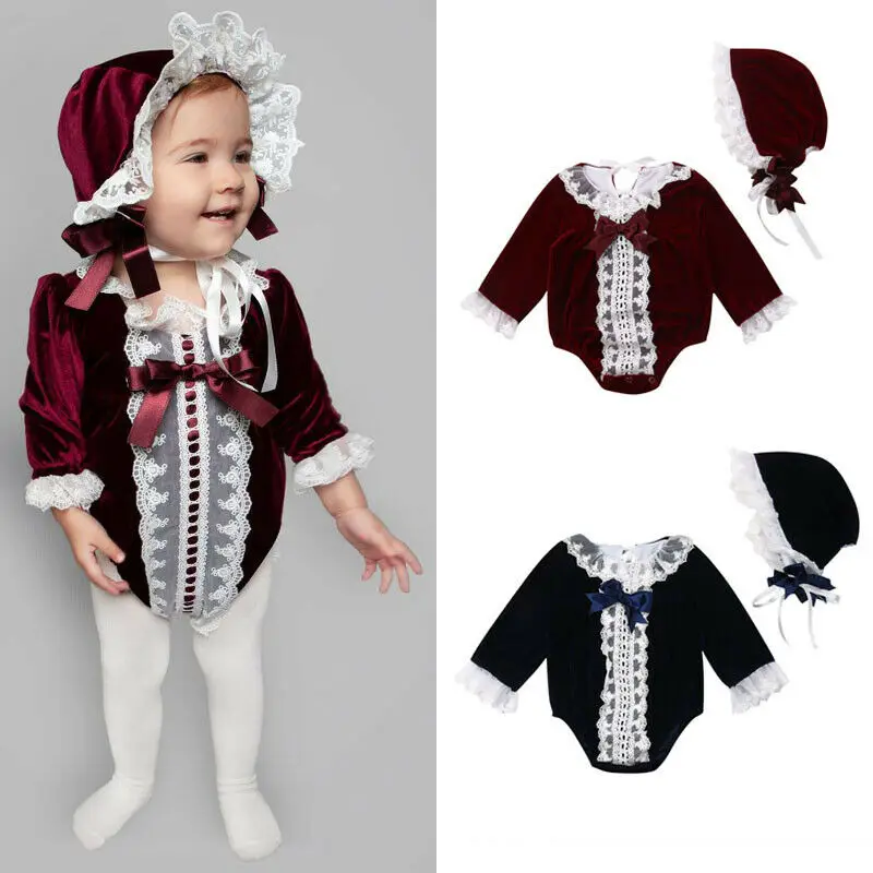 

Emmababy Toddler Baby Girls Jumpsuit For Autumn Child Lace Romper Jumpsuit Hat Outfit Set Clothes Playsuit