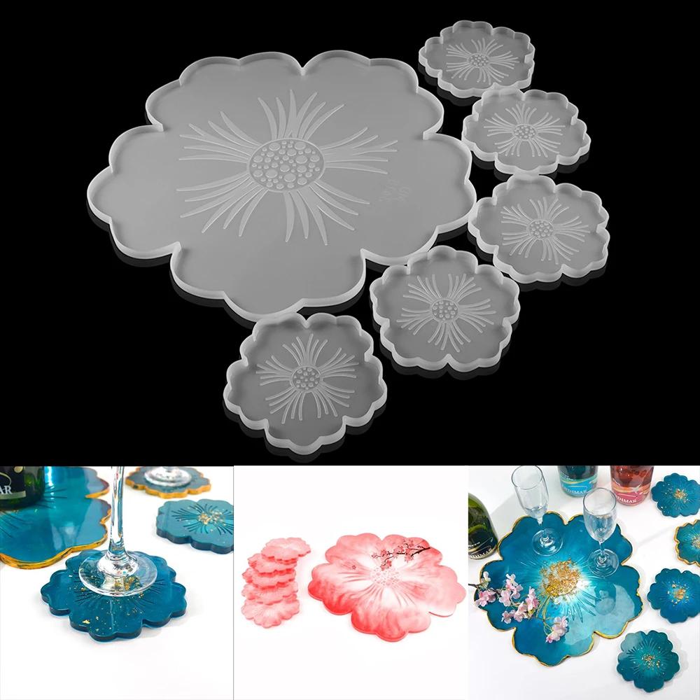 

1Set Coasters Silicone Molds UV Epoxy Resin Mould Flowers Tray Cup Mat Mold For DIY Crafts Table Decoration Supplies