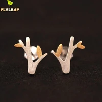 flyleaf 925 sterling silver matte style tree leaves stud earrings for women high quality elegant lady sterling silver jewelry