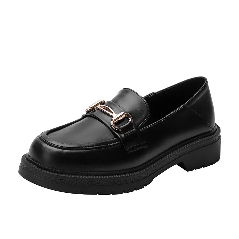 

Spring 2021 New Leather Flats Shoes for Women Soft Soles Thick Heels for Women Single Shoes Loafers Zapatos De Mujer Zapatos